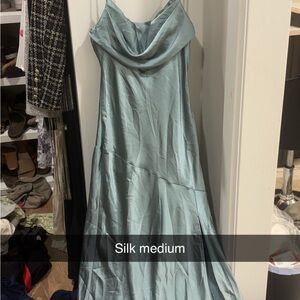 Cowl neck Elegant Blue Silk Dress